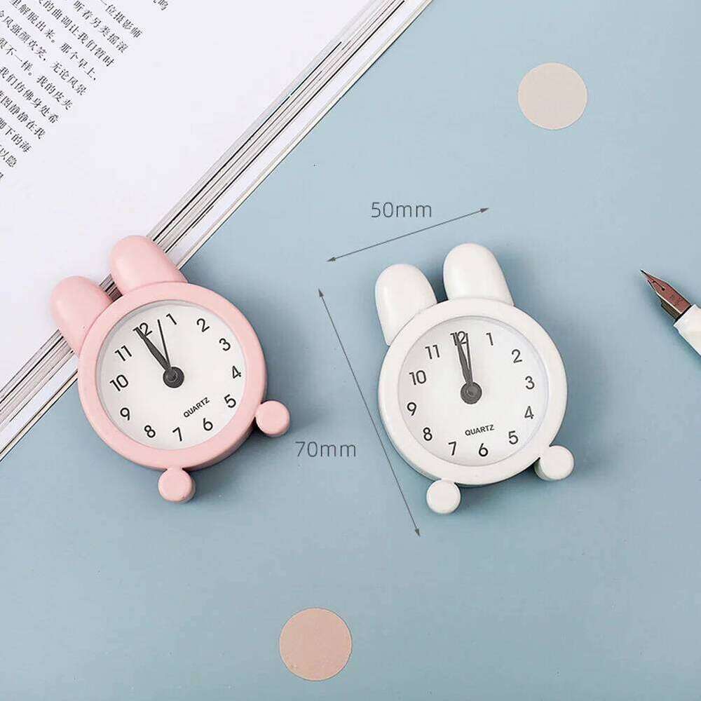 1pc Rabbit Ear Alarm Pink Metal Desktop Decor Home Dorm Simple Silent Wake-Up Device Bedside Clock For Students W260130