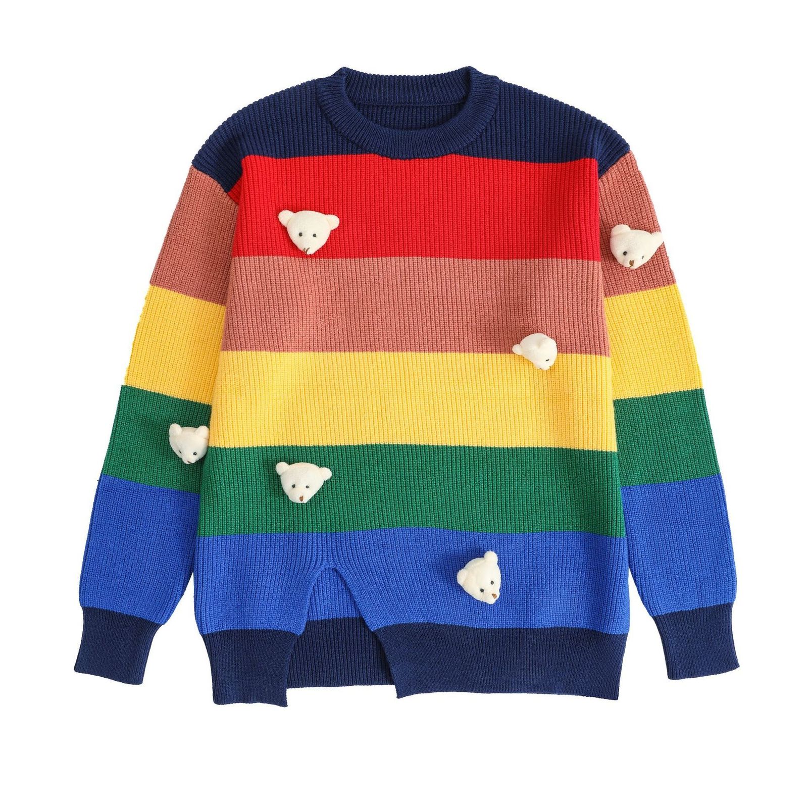 Autumn Rainbow Striped Knitted Sweater for Men Loose Hip Hop Crewneck Knitwear Pull Homme Casual Christmas Jumpers Clothes 240731