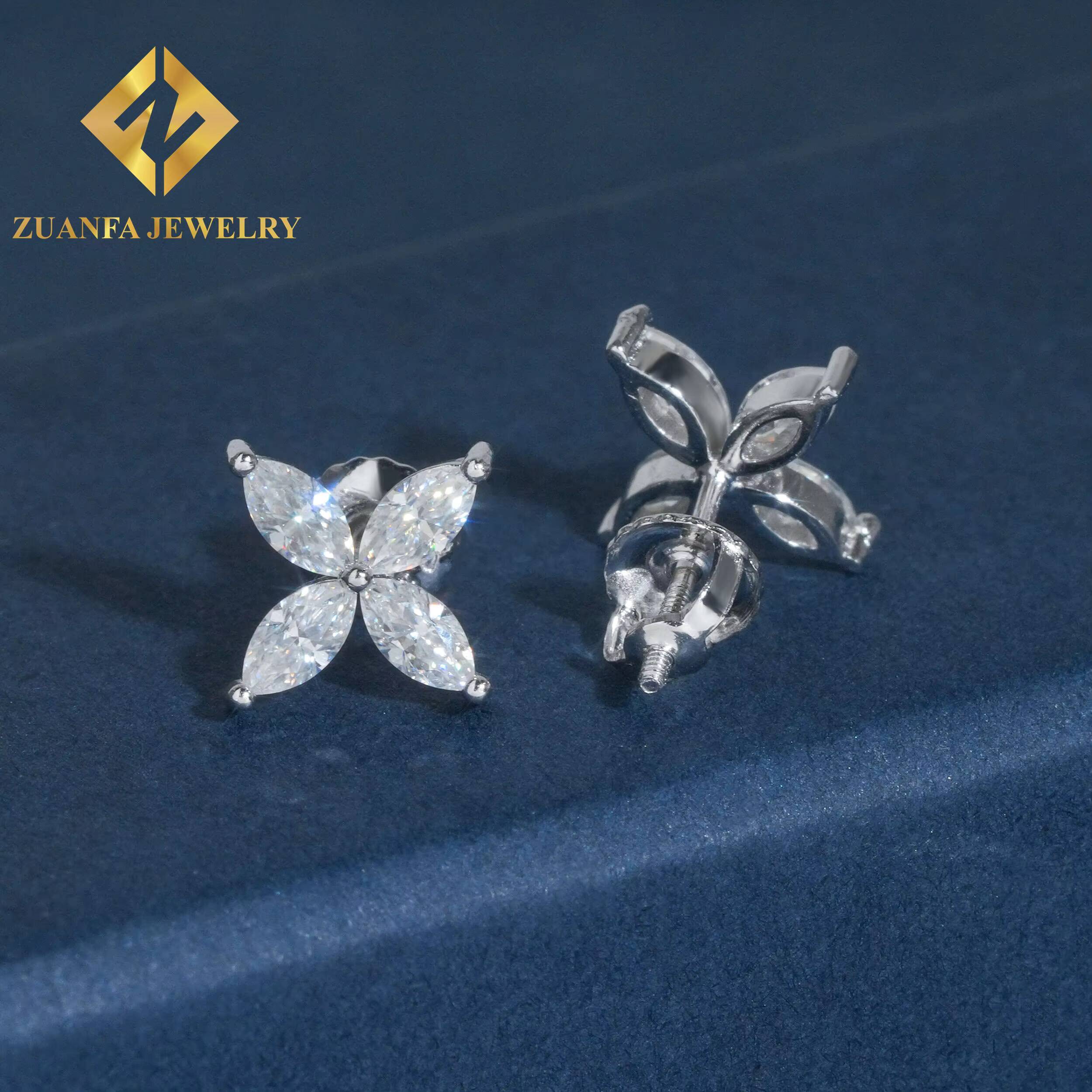 Luxury Moissanite Stud Earrings GRA Certified 925Sterling Silver Ear Stud Fashion Jewelry Flower Diamond Earrings