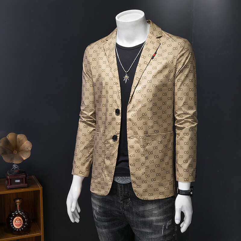 Autumn New Men's Jacket Fashion Printed Youth Single Suit Slim Fit Casual Wear