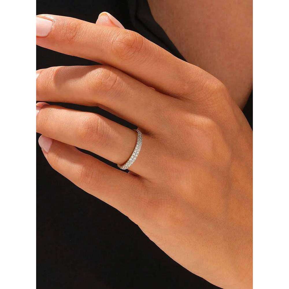 925 Sterling Silver Classic Simplicity Zircon Double Row Ring For Women Engagement Wedding Luxury High Quality Fine Jewelry XJ260130