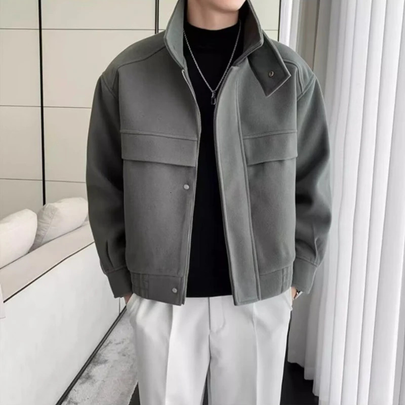 Mens Stylish Woolen Jacket Short Length Lapel Coat with Stand Up Collar High Quality Autumn Winter Trendy Outfit Non Infringing 260122
