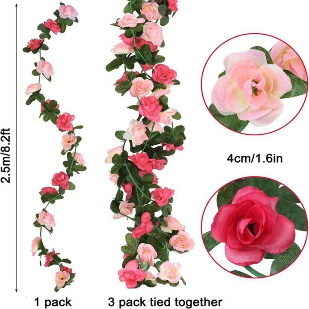 Garland Artificial Rose Hanging Fake Flower Wall Decor Vines Ivy Garlands for Wedding Party Craft Y260130