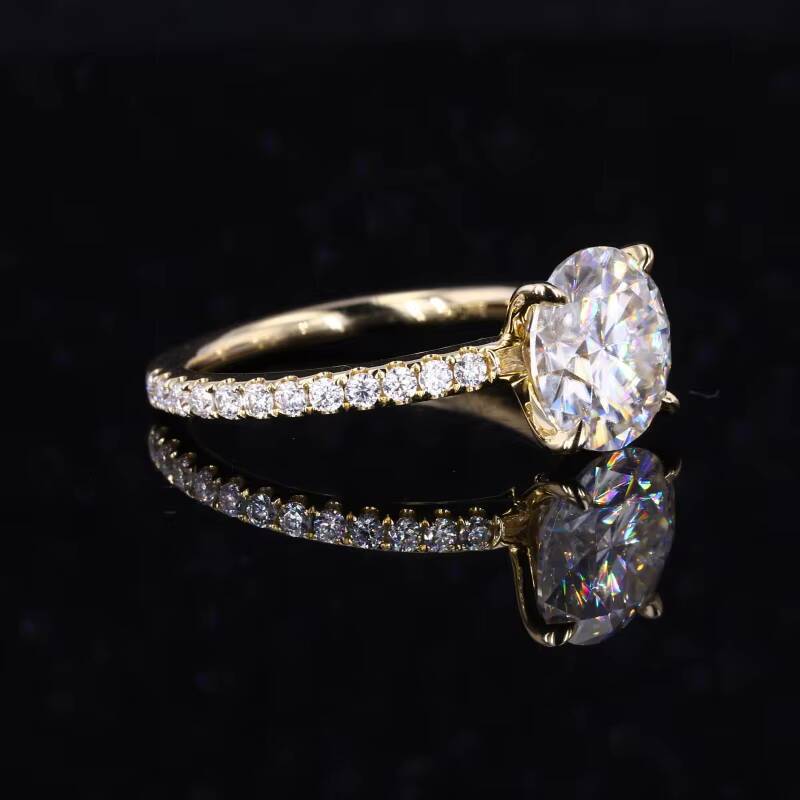 Starsgem Moissanite Ring 14k Yellow Gold 3ct 9mm Colorless Loose Moissanite Ring