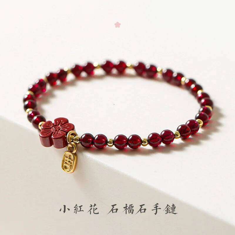 Ruifan Flower Natural Cinnabar Garnet Gold Color Beads Beaded Thin Bracelets for Women Fine Jewelry Accessories Wholesale YBR774