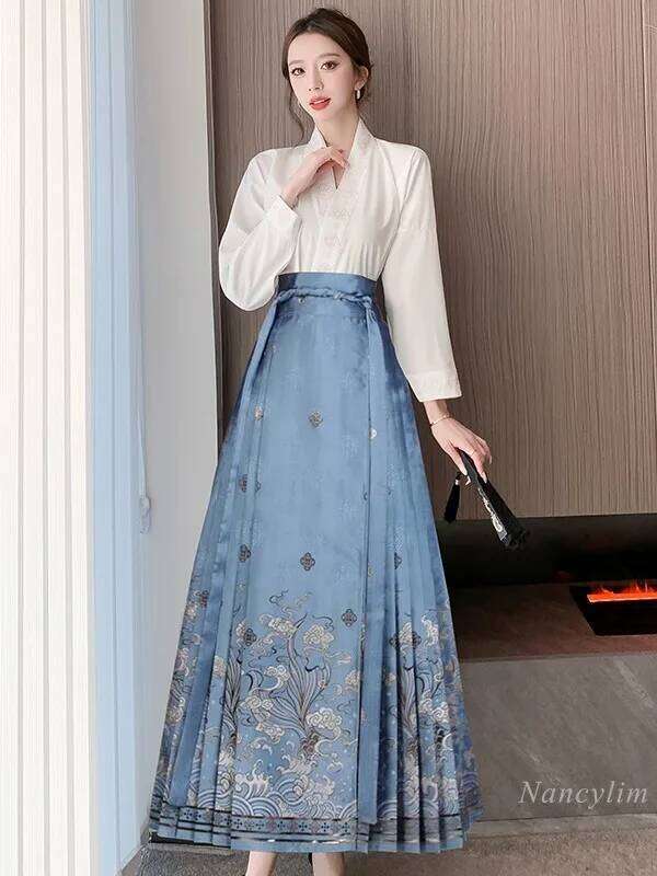 Chinese Style Horse-Face Skirt Women's Clothing Spring New Fashion Daily Hanfu Street Outfits