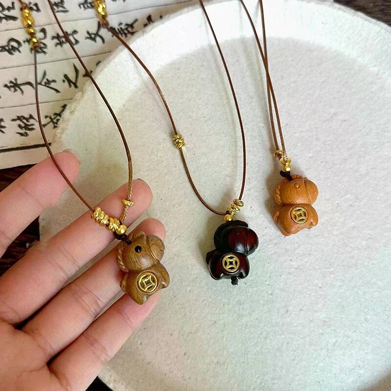 Wooden Cartoon Horse Pendant Necklaces For Women Female Retro Sweater Chains Adjustable Long Rope Chain Daily Matching Accessori