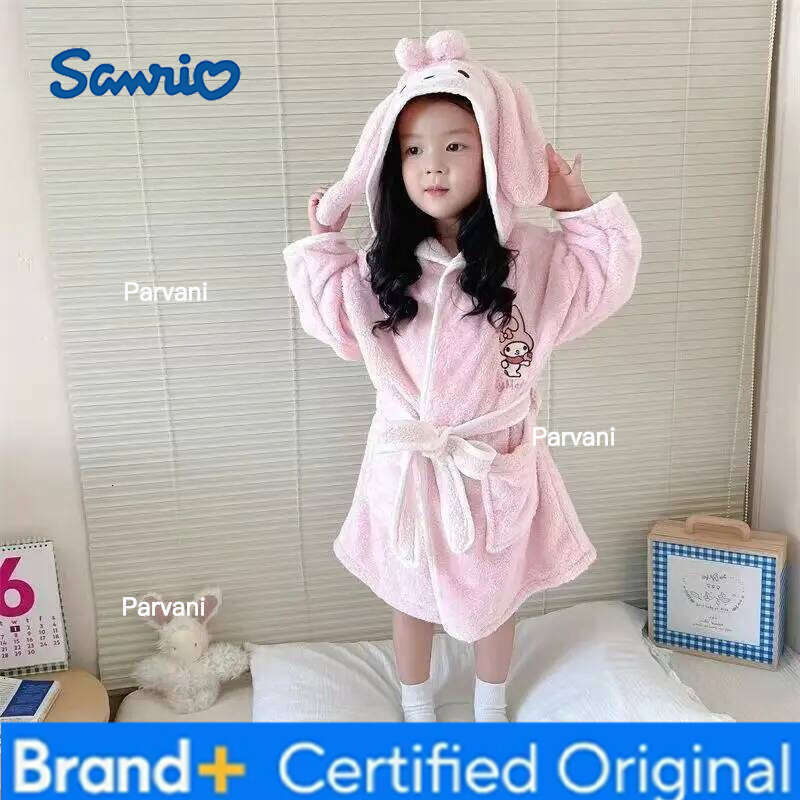 Sanrio Anime Cinnamoroll Children Flannel Pajamas Robe Kuromi Winter Kids Bathrobe My Melody Girl Homewear Child Sleepwear 2-12Year H260130