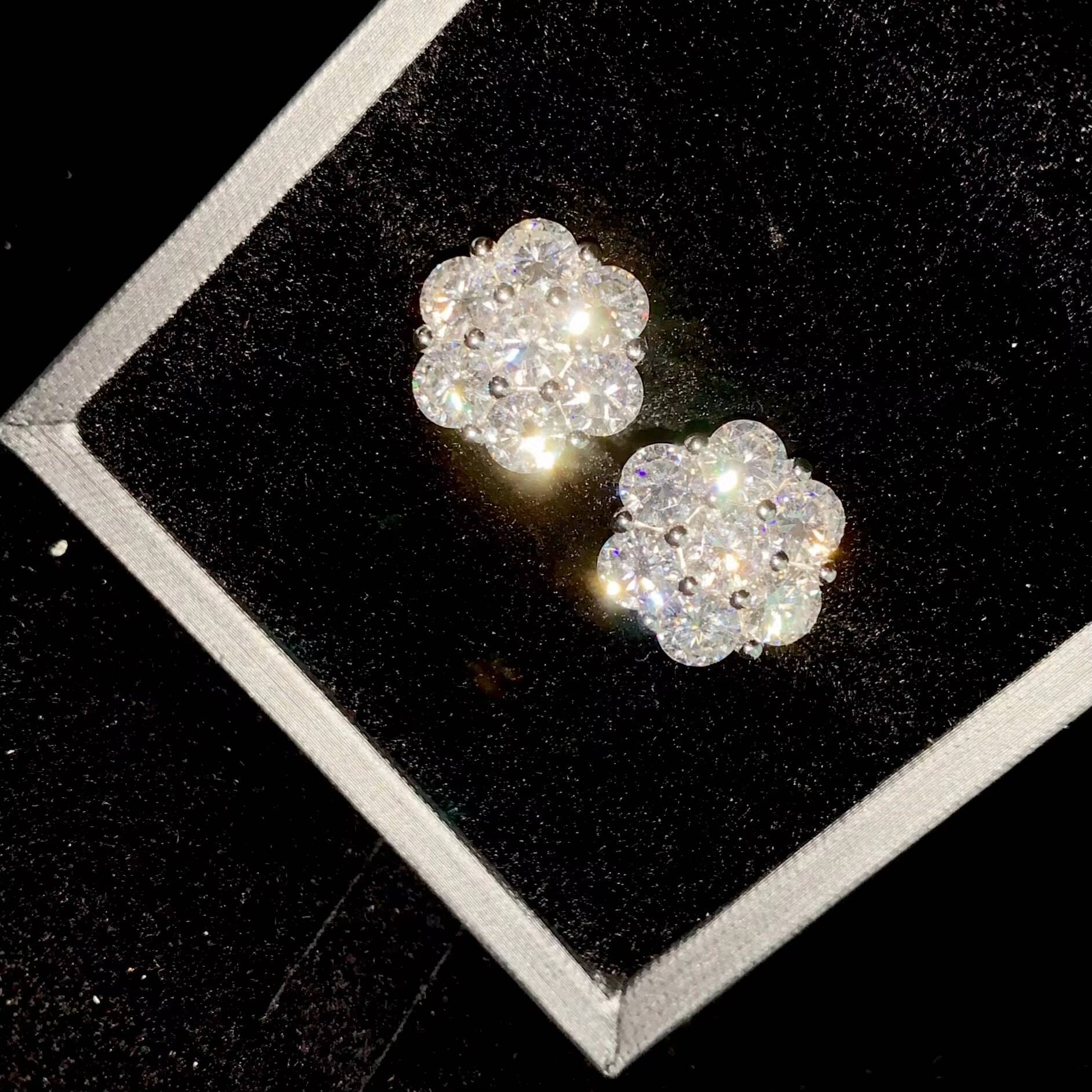 Huge 15mm Flower Moissanite Stud Earrings Flower 925 Sterling Silver Fine Jewelry Accessories Hip Hop Jewelry Gift Set