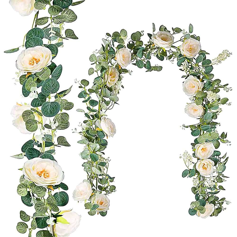 Artificial Garland with White Rose Peony Vine Eucalyptus Strands for Wedding Birthday Party Home Garden Decoration Y260130