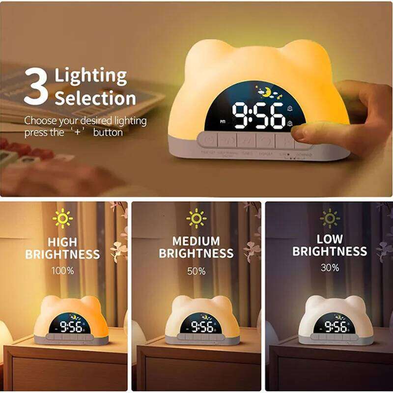 Sunrise Simulation LED Desk Lamp Wake-up Alarm Clock Bear Shaped Night Light Mood Lighting for Bedroom Desktop Decor W260130