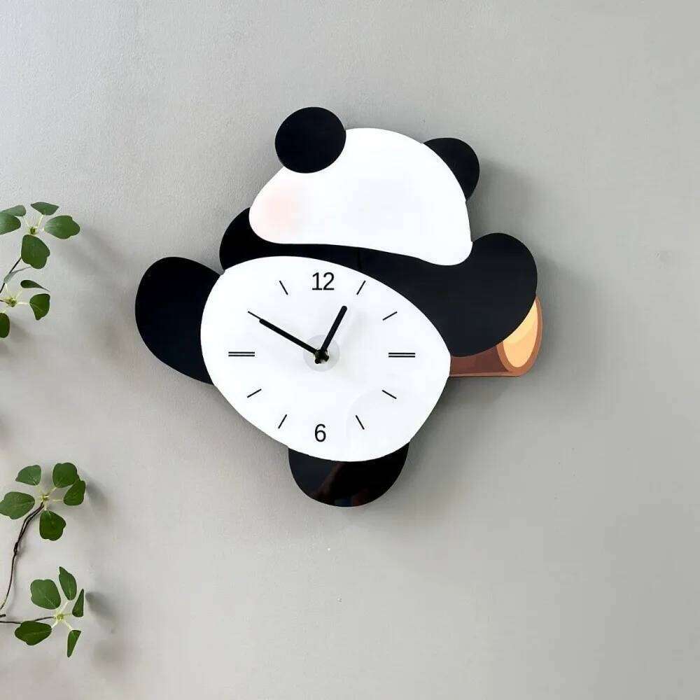 Festival Gifts Cartoon Swinging Wall Silent Wooden Mute Panda Time Accuracy Digital Clock Shops W260130