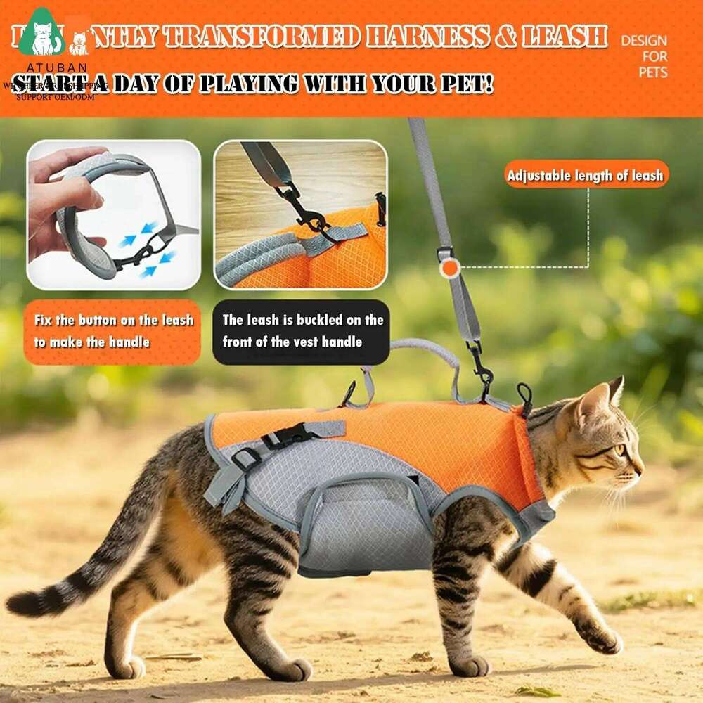 ATUBAN 2 in 1 Cat Shoulder Carrier, Outdoor Small Dog Harness and Leash, Cats Sling Carrier Bag, Breathable Pet Travel Carriers 26H0130