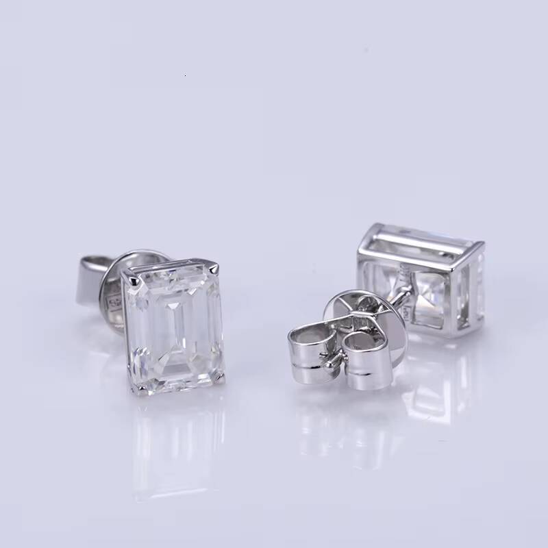 Messi Jewelry Custom Jewelry MSE-660 2CT 14K White Gold D VVS Emerald Stud Earrings Women Jewelry