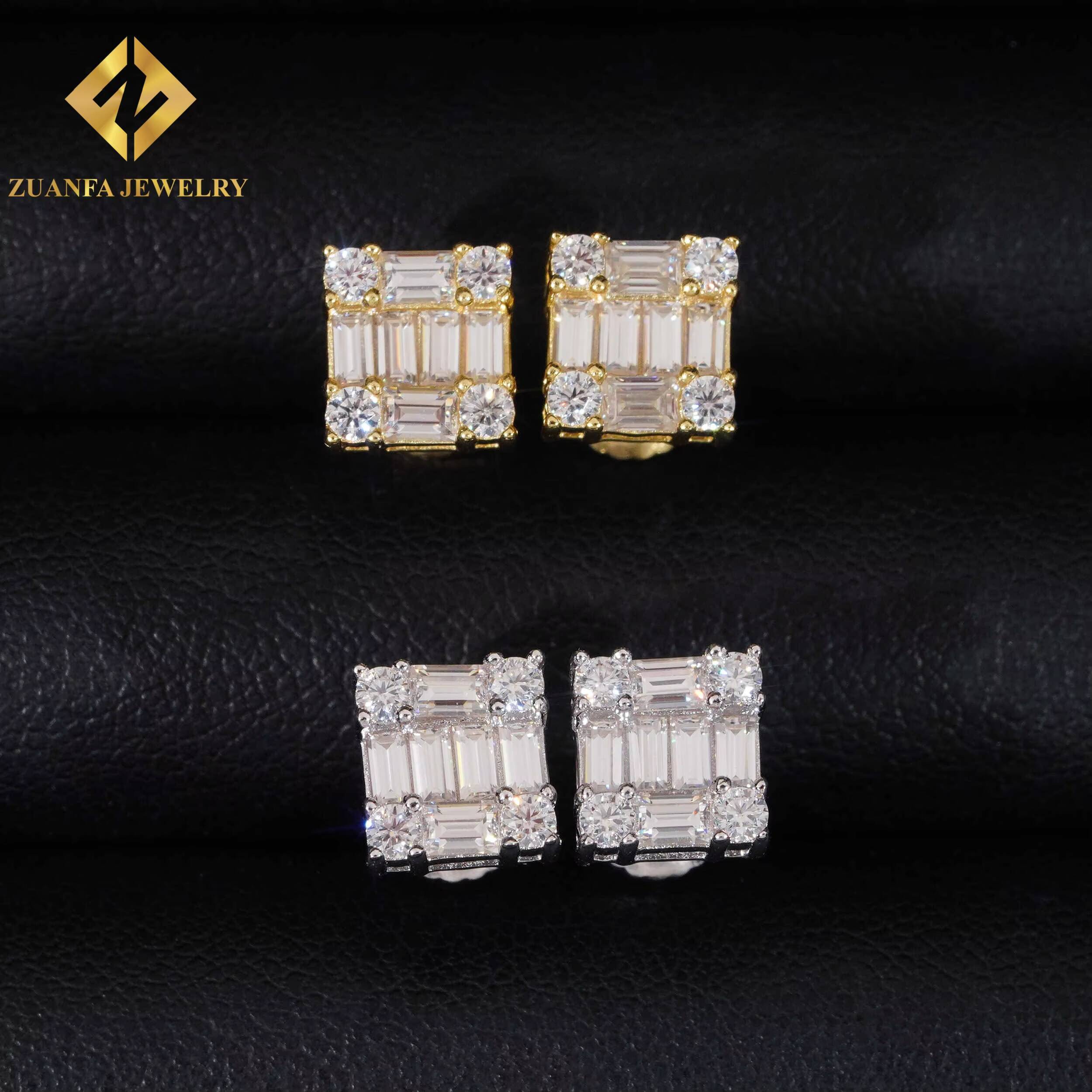 Ice Out Hip Hop Ear Studs Screw Back 925 Sterling Silver VVS Moissanite Earring Fashion Hip Hop Jewelry Unisex