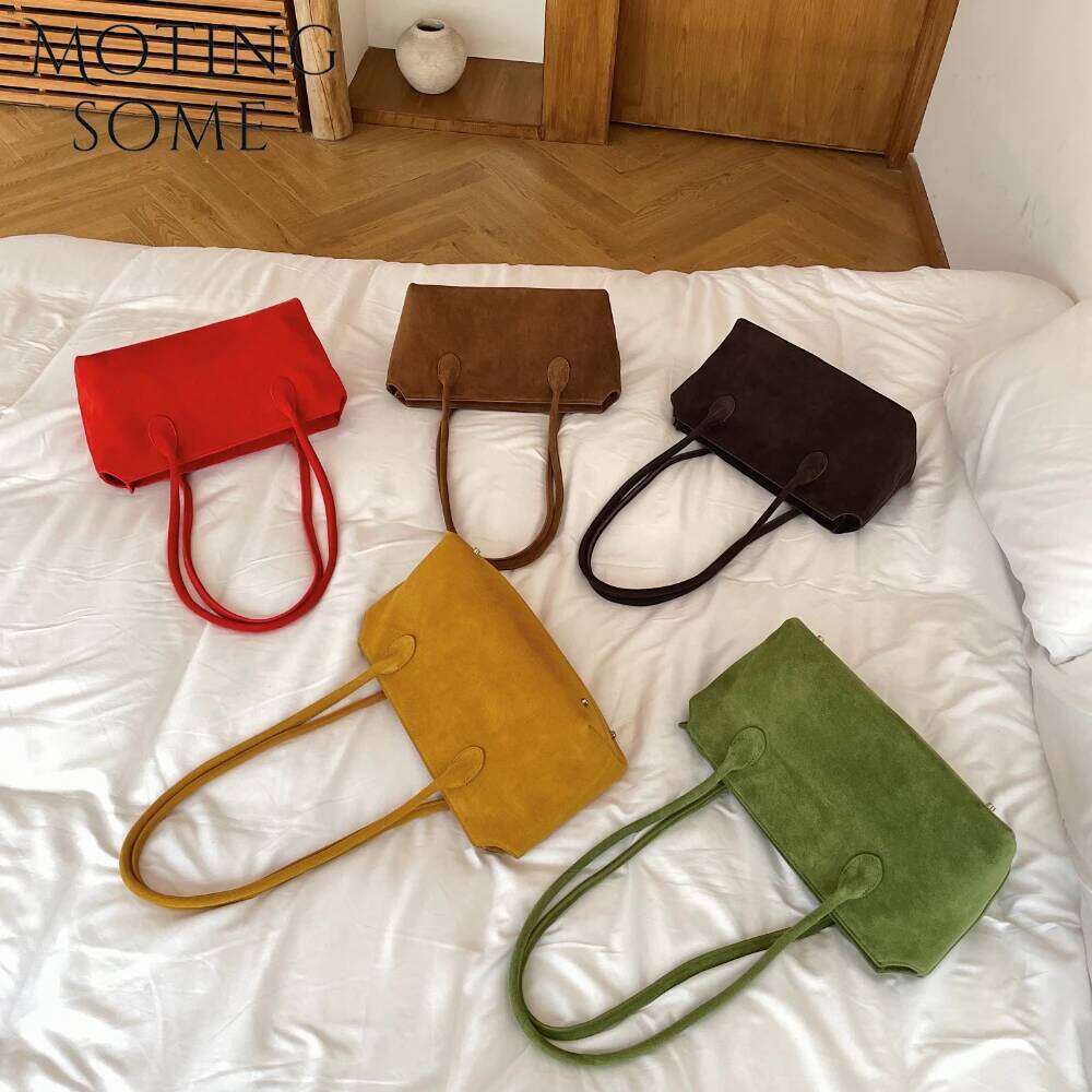 Motingsome Soft Suede Genuine Handbag and Purses Women Shoulder Underarm Satchel Luxury Designer Tote Matte Cowhide Bag New In