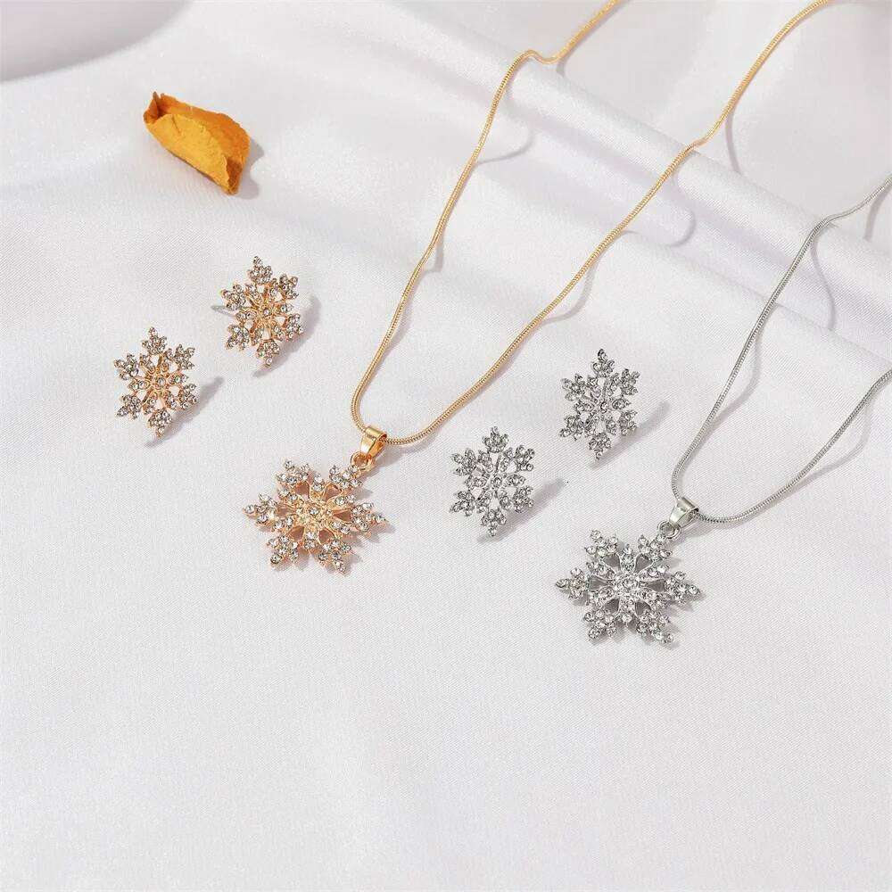 3 Pcs New Snowflake Necklace Earrings For Women Christmas Luxury Jewelry Set Accessories Valentine's Party Gifts 2021