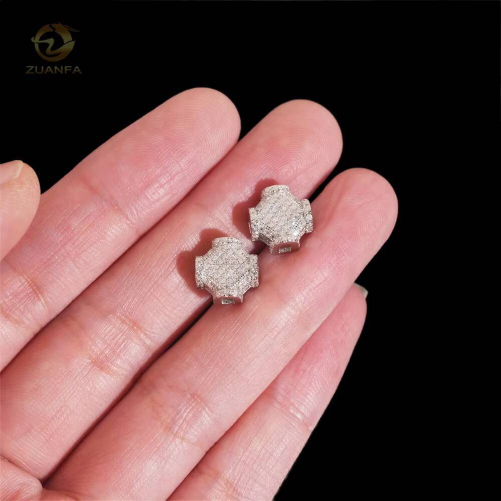 High Quality Silver Jewelry White Gold Diamond Hip Hop Style Moissanite Earrings for Men