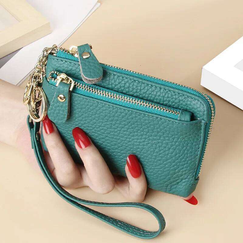 Royal Bagger Fashion Short Wallet for Women Genuine Cow Leather Cute Clutch Bag Zipper Coin Purse Card Holder with Key Chain Z260130
