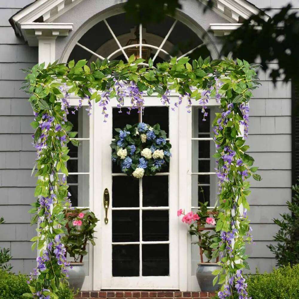 2m Artificial Flowers Wisteria Garland Vine Rattan Silk Hanging Flower for Home Garden Outdoor Wedding Arch Floral Decor Y260130