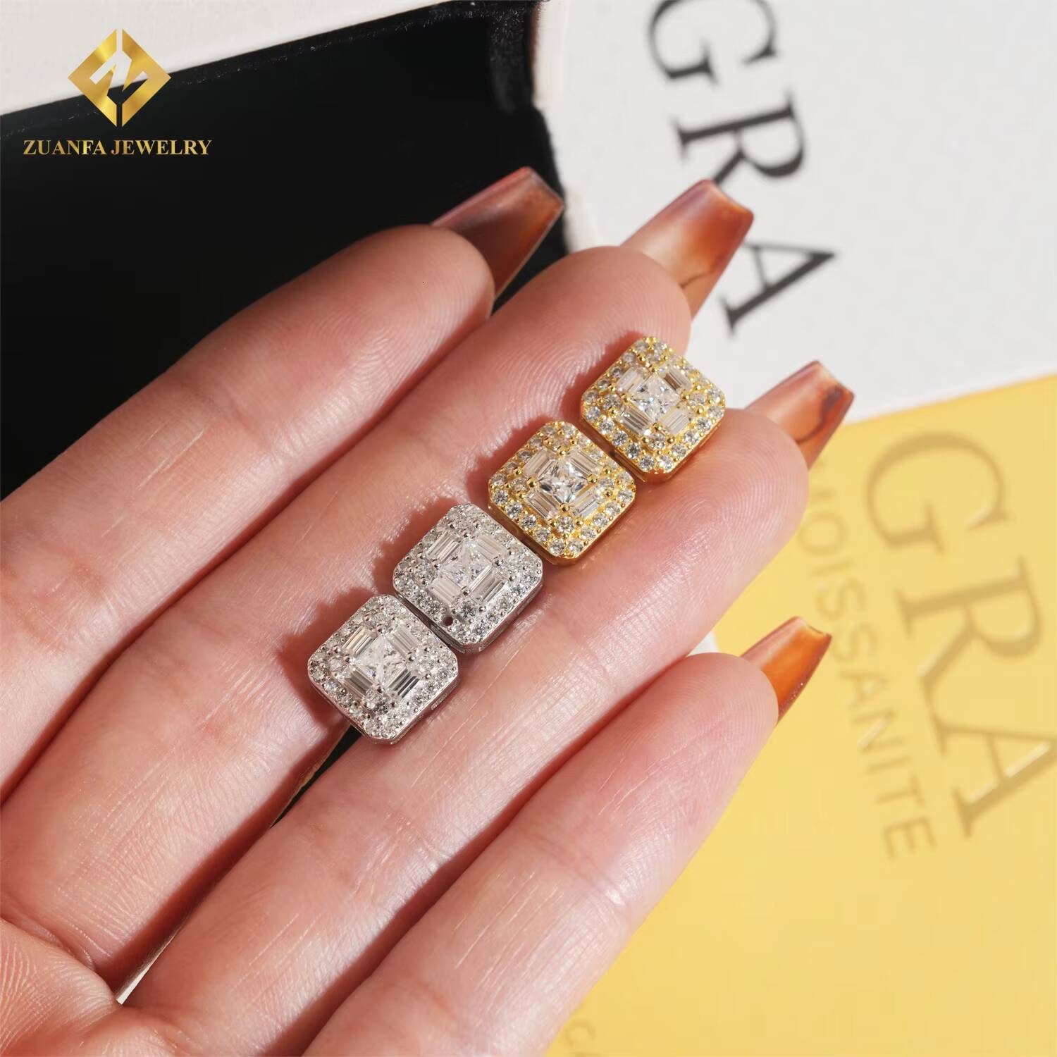 Princess Cut Hip Hop Jewelry 925 Sterling Silver Iced Out Square Screw Back Ear Studs VVS Moissanite Diamond Stud Earring