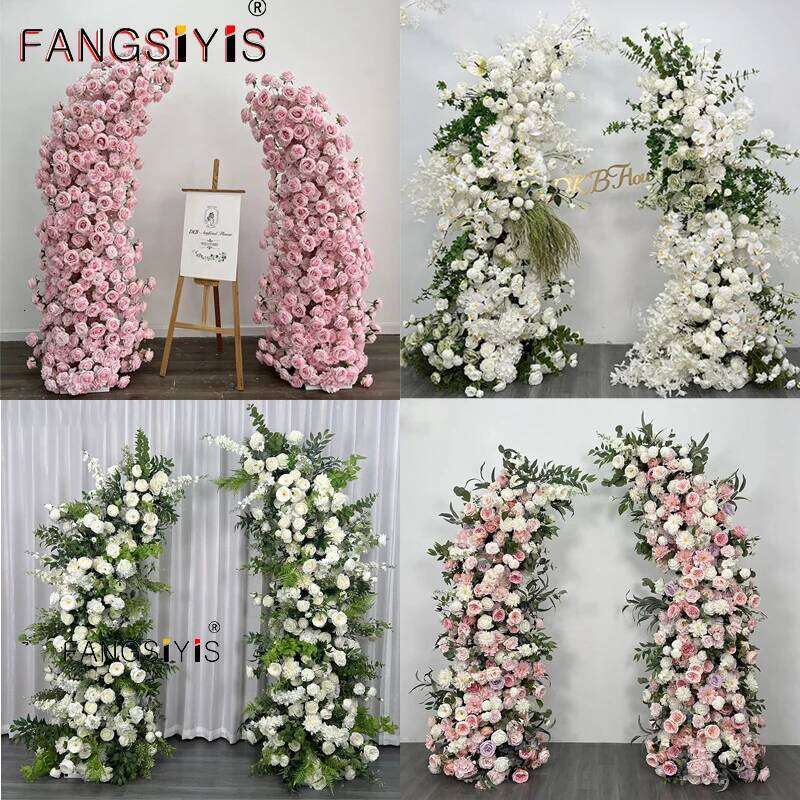 Pink White Rose Hyacinth Floral Arrangement Decor ox Horn Arch Frame Wedding Backdrop Props Banquet Party Event Stage show prop Y260130