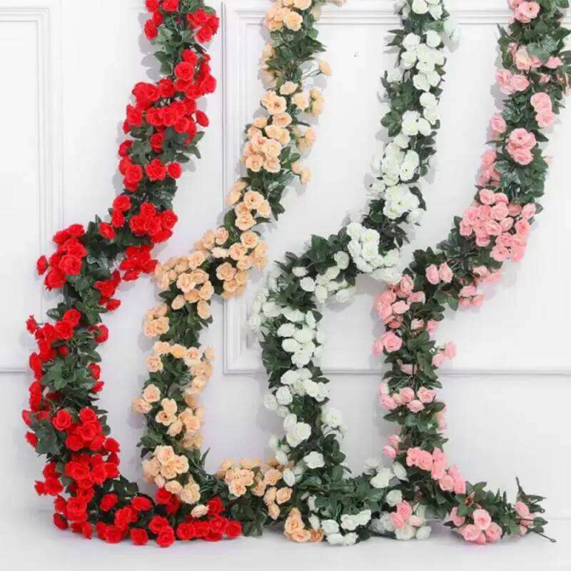8.2ft Red Rose Artificial Silk Flower Garland Wedding Decor Flowers for Home Room Decoration Autumn Fake Vine Plant Rattan W260130