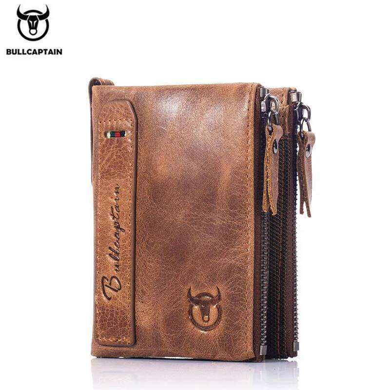 BULLCAPTAIN retro men's leather zipper buckle short money card holder coin purse RFID wallet QB06 Z260130