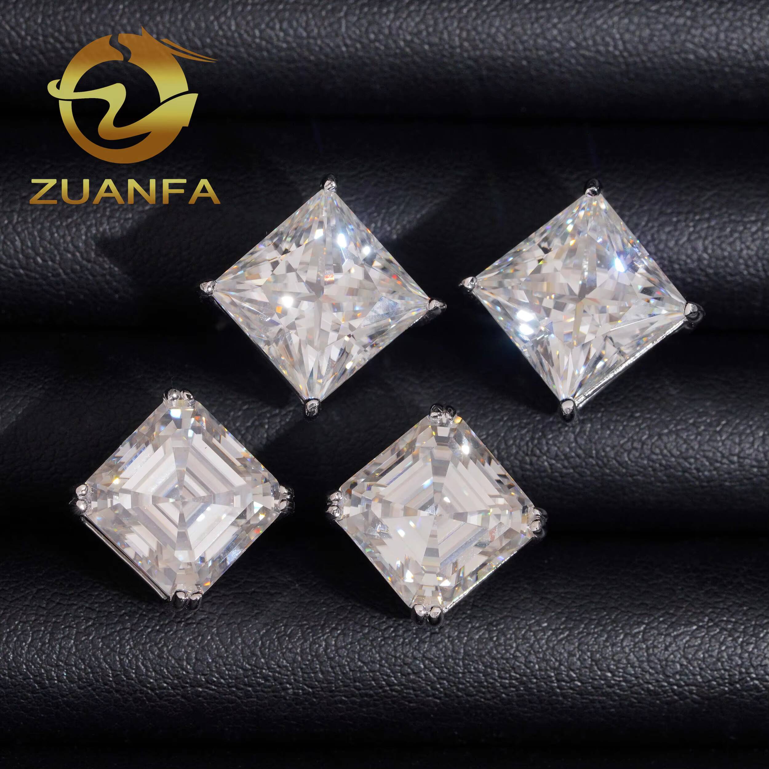 Wholesale Princess Cut Asshcer Cut Moissanite Earrings Screw Back 4 Prong Stud Earrings 925 Silver Hip Hop Earring Pass Test