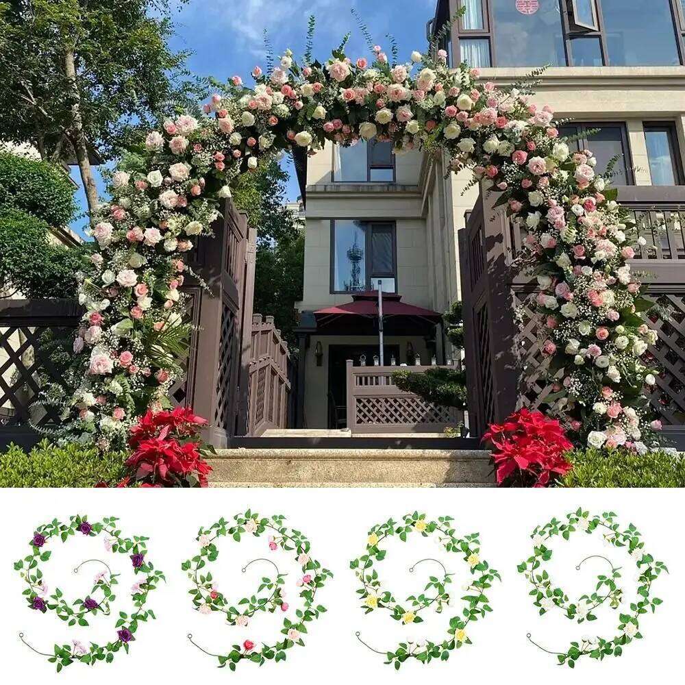 Multicolor Artificial Rose Flower Vine DIY Accessories Ornament Hanging Garland Silk Petal Photo Props Plant Wall W260130