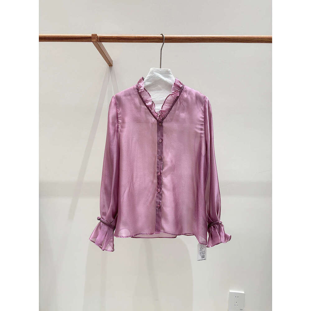 Zhihetang Retro Chinese Style Soft Gauze V-Neck Ruffled Long Sleeve Shirt For Women High-End Versatile Top LEEGO LENS