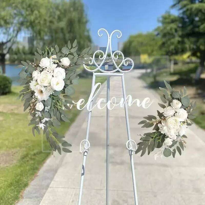 Artificial Arch Flowers Kit Boho Dusty Rose Blue Eucalyptus Garland Drapes for Wedding Decorations Welcome Sign W260130