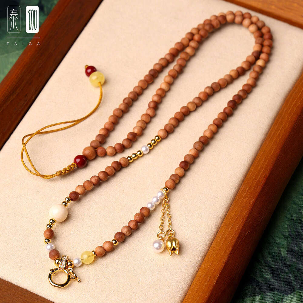 Old Mountain Sandalwood Bead Song Brocade Gourd Bell Orchid Tassel Inlaid Diamond Quick Release Buckle Necklace National New Chinese Style Qipao Acces