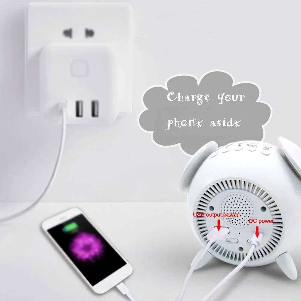 Bedside Sunrise Sunset Wake Up Light Digital Led Music Alarm Mirror Bedroom Desk Calendar Snooze Clock Table Phone Charger W260130