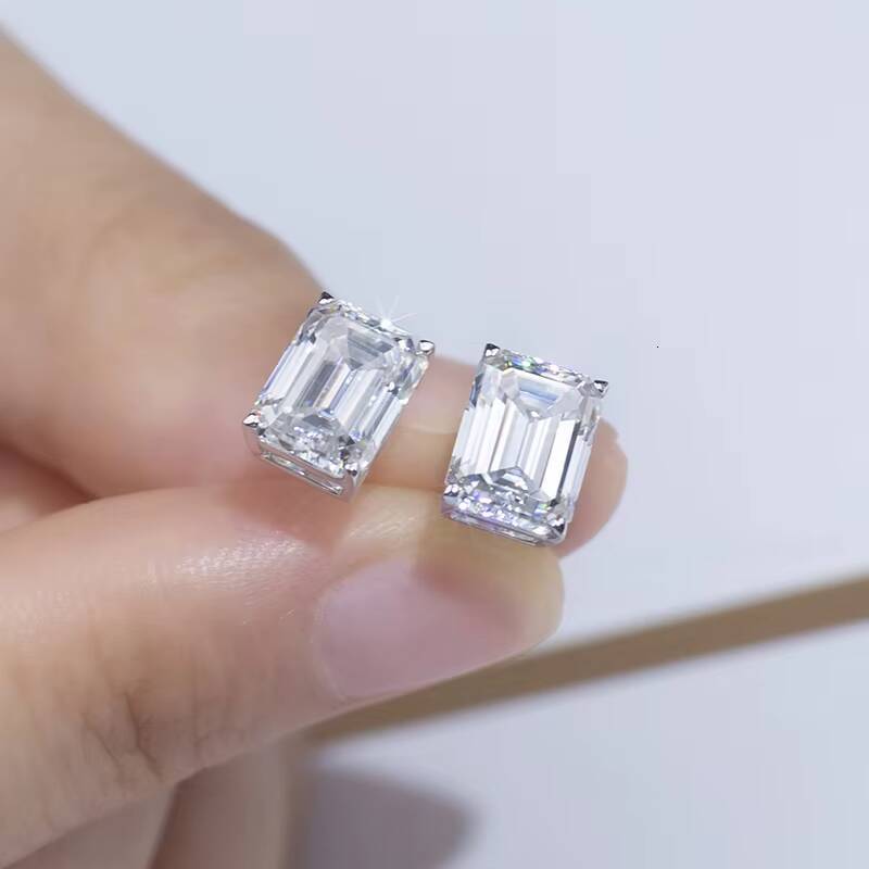 Messi Jewelry Custom Jewelry MSE-660 2CT 14K White Gold D VVS Emerald Stud Earrings Women Jewelry
