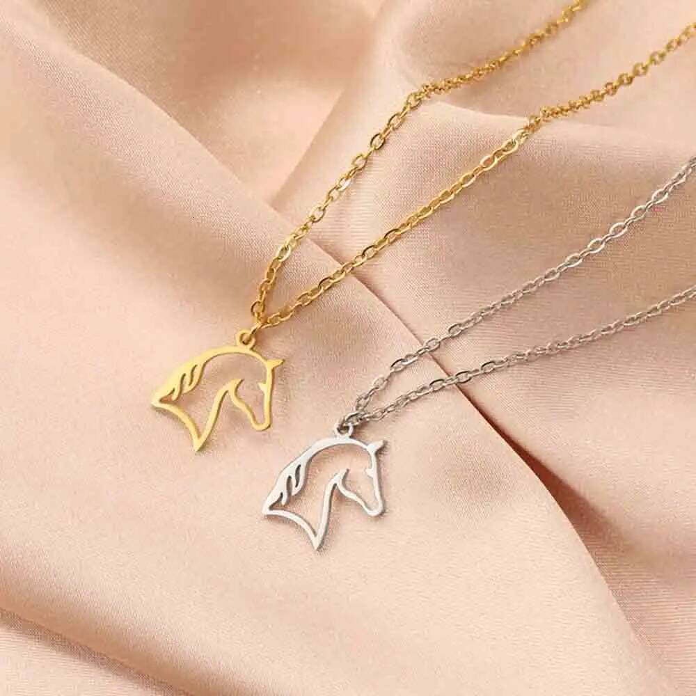 My Shape And Horsehoe Pendant Necklaces For Women Girls Stainless Steel U-Shaped Horse Animal Choker Chain Jewelry Gifts