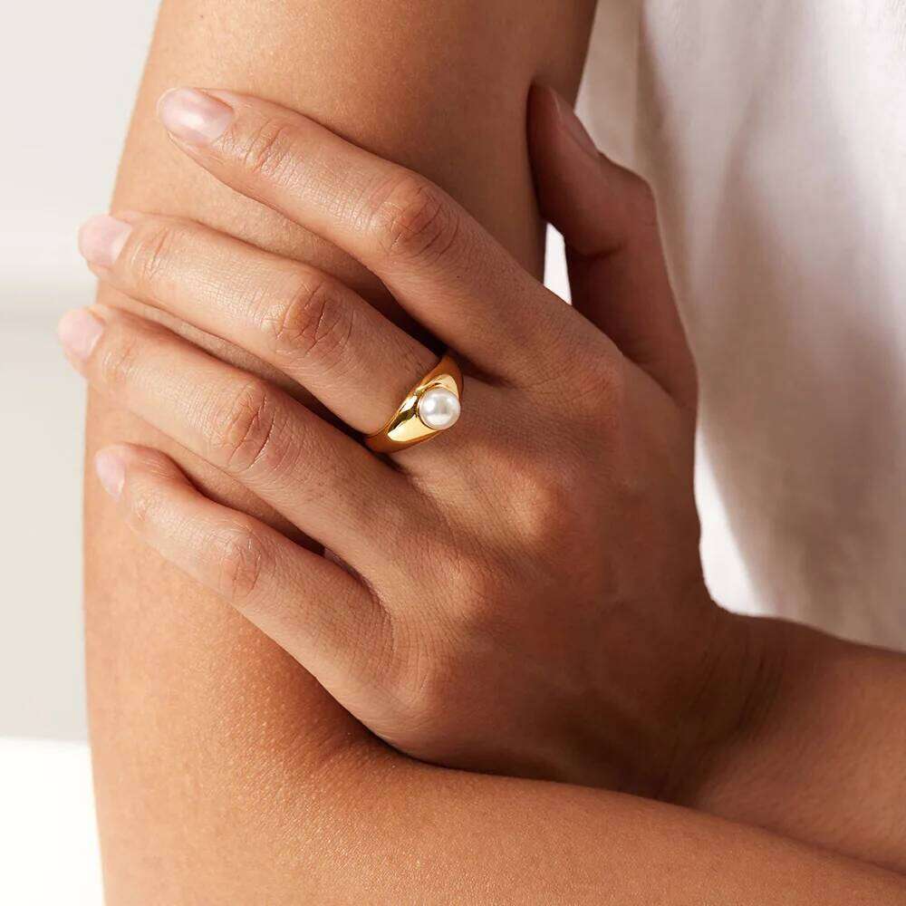 VQYSKO Chic Single Pearl Chunky Stacking Finger Ring Simple Minimalist Couple Anniversary Jewelry XJ260130