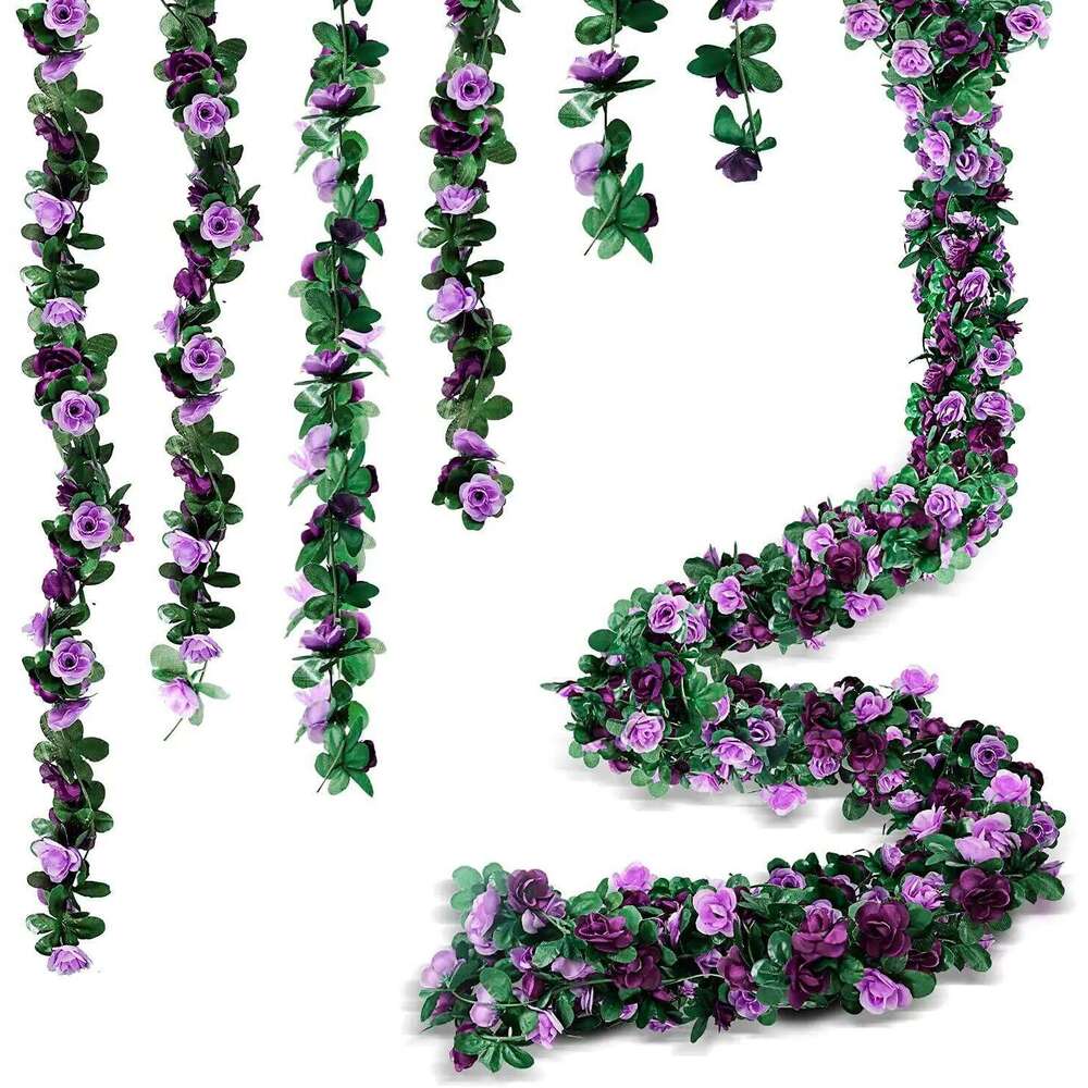 5PCS 2M Purple Flower Garland Plants Artificial Fake Rose Vine Flowers Hanging Ivy for Wedding Party Garden Wall Decoration W260130