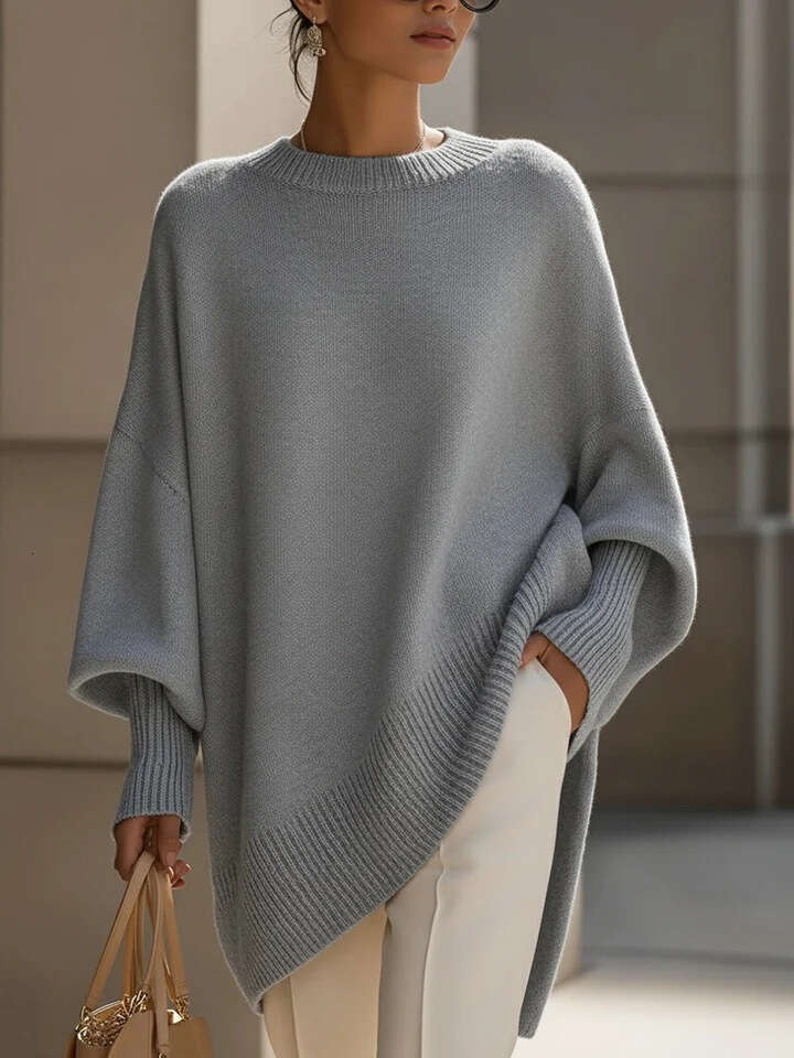 European and American Cross-Border Autumn Winter Round Neck Pullover Knitted for Women Amazon Loose Lazy Style Solid Color Women's Sweater