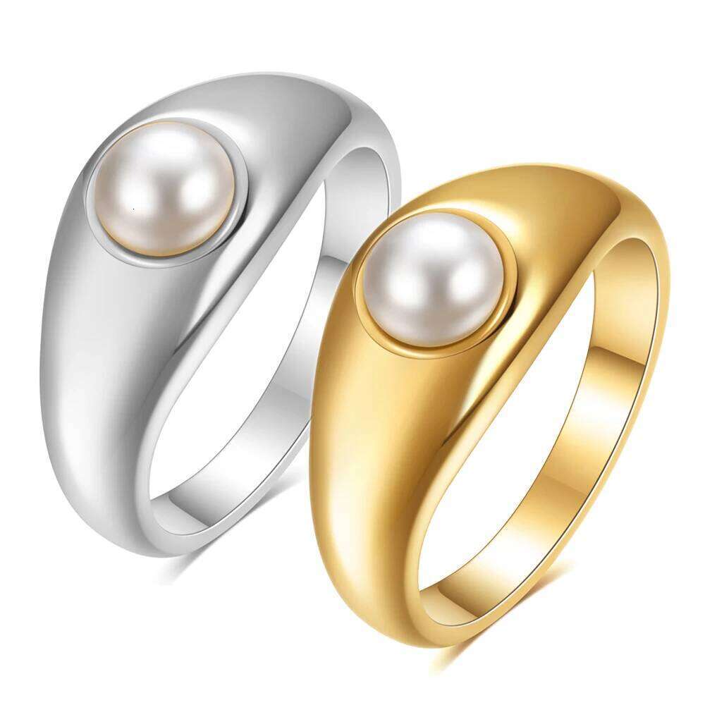 VQYSKO Chic Single Pearl Chunky Stacking Finger Ring Simple Minimalist Couple Anniversary Jewelry XJ260130