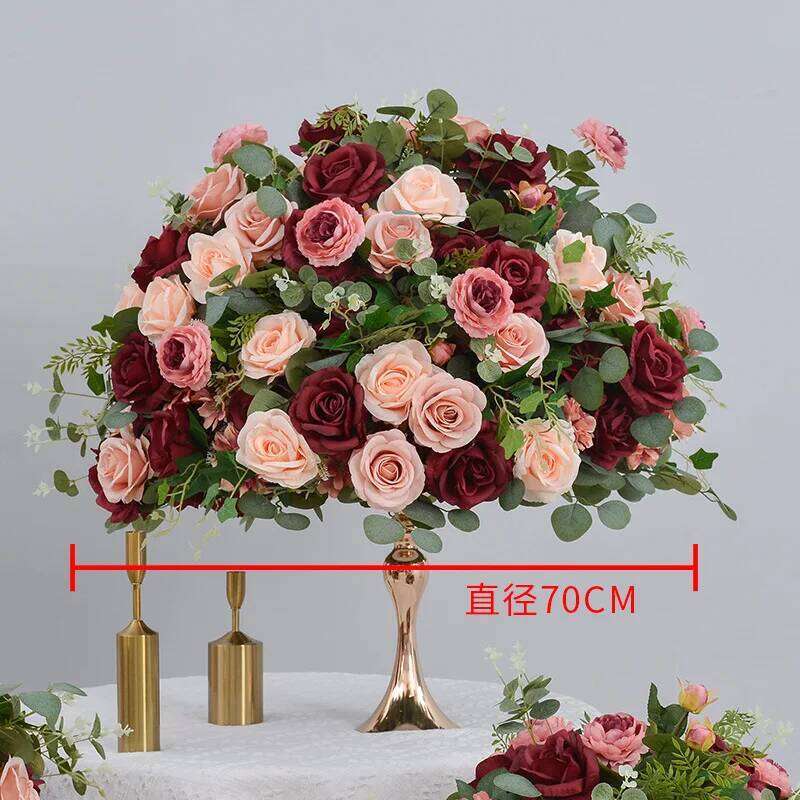 Retro Style Artificial Flowers For Wedding Decoration Long Runner Row Road Leading Flower Ball Floral Table Centerpiece W260130
