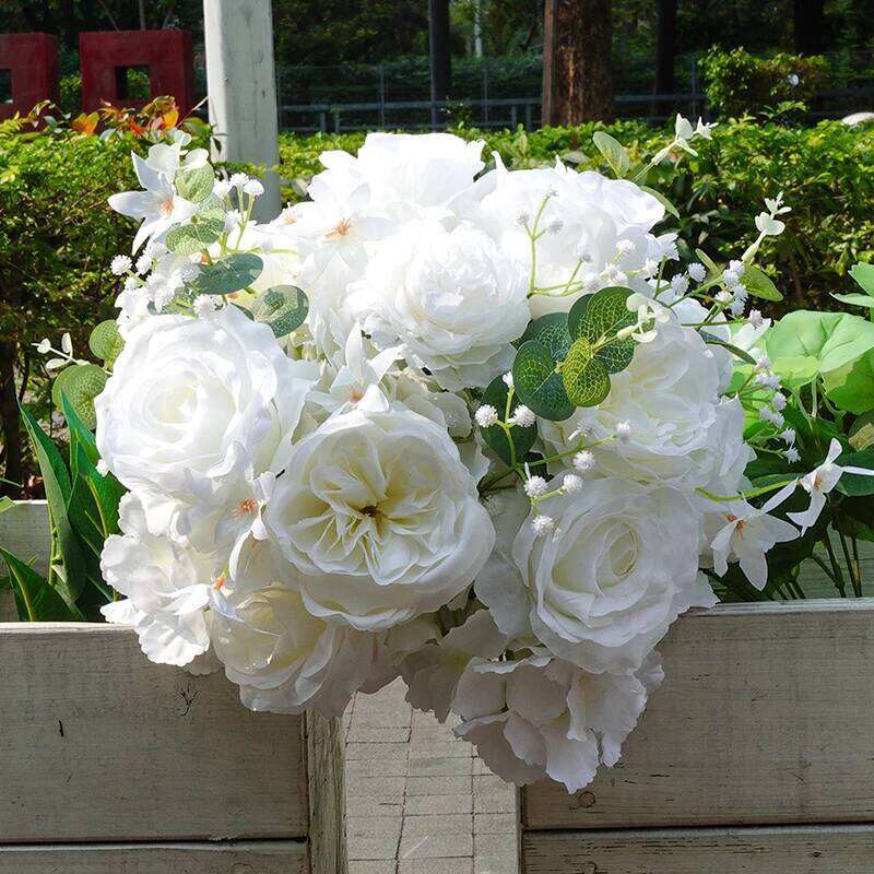 30/40cm White Baby Breath Rose green leaf Artificial Flower Ball Wedding Table Centerpiece Deco Floral Event Party Prop W260130