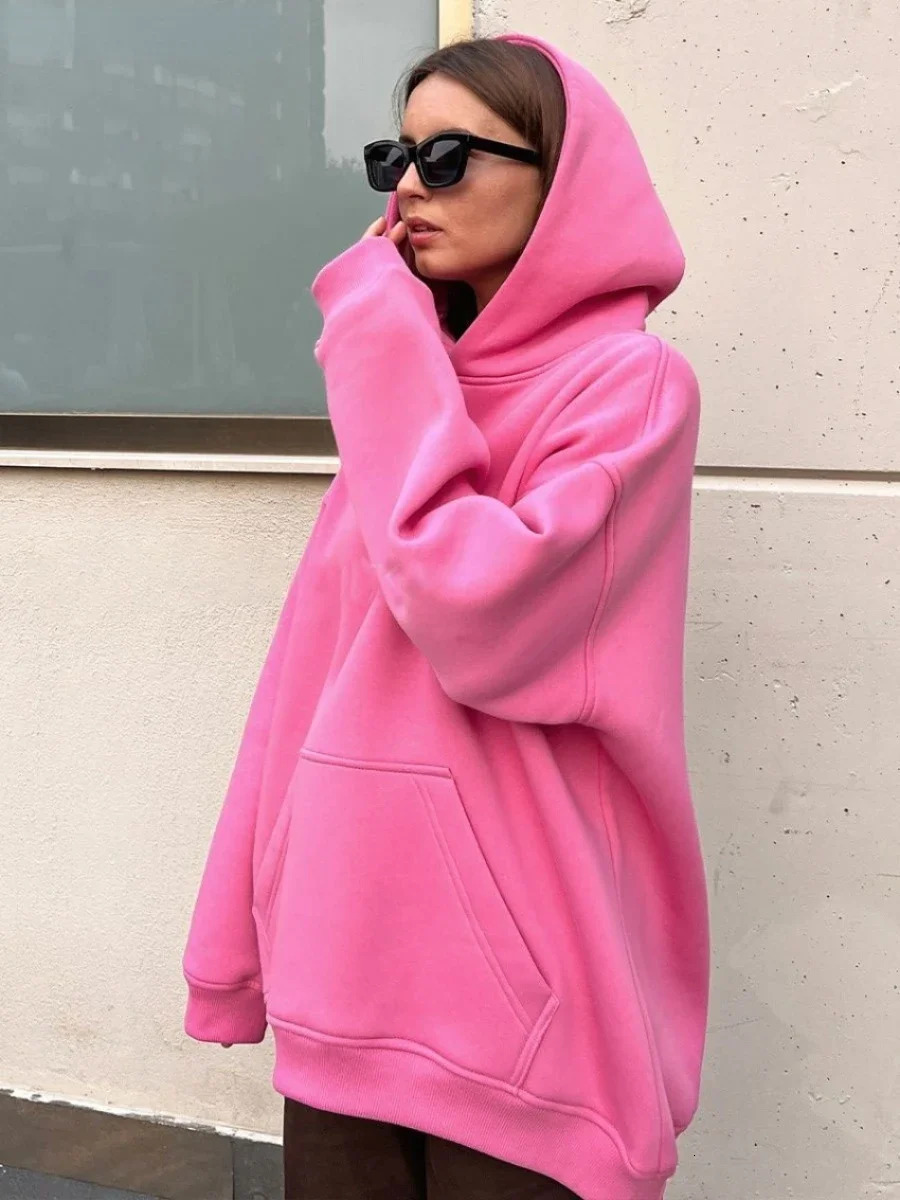 Wolfeel Oversized Hoodies Sweatshirts for Women Autumn Winter Thick Warm Fleece Girls Streetwear Loose Pullover 260127
