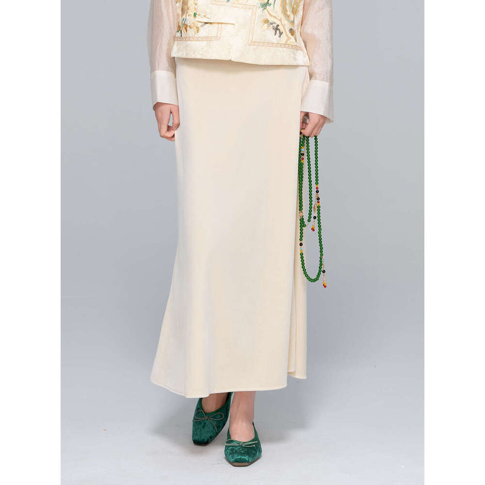 Zhihetang Velvet Fashionable Draped Glossy For Women Autumn National Style Half Elegant Slimming Long Skirt LEEGO LENS