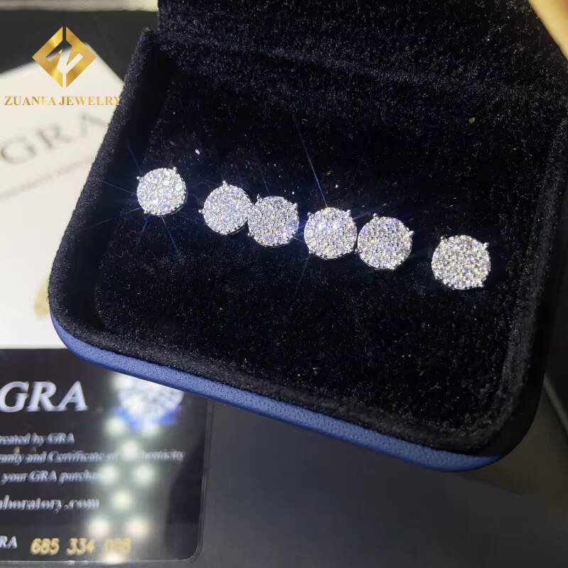 Past Diamond Test Moissanite Round Shape Stud Earring 925 Sterling Silver VVS Moissanite Iced Out Stud Earring with GRA in Stock