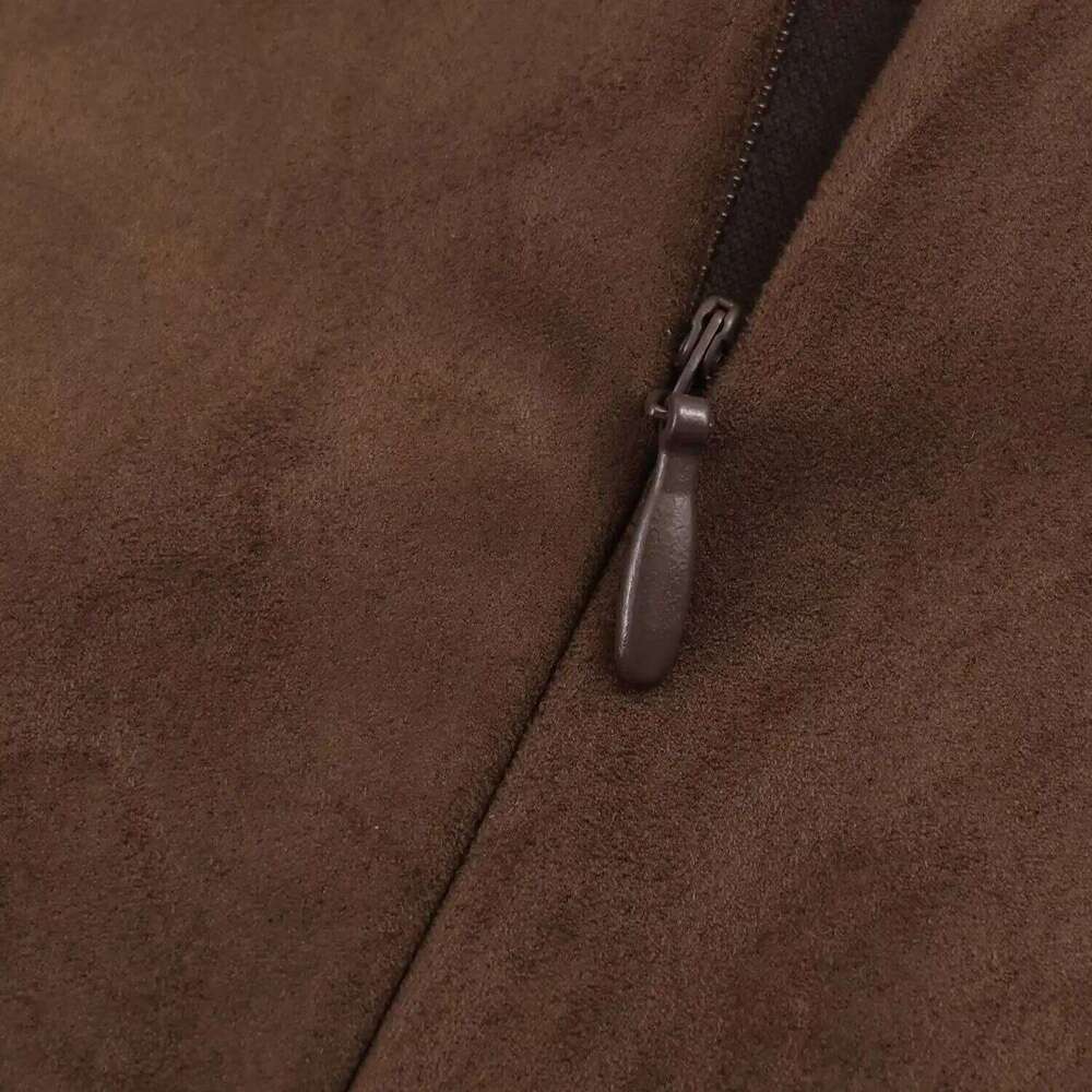 BSAY Layered Suede Effect Dress Women Fashion Autumn Winter O-neck Back Zip Vest Dresses French Chic Female Evening Clothing XJ260130