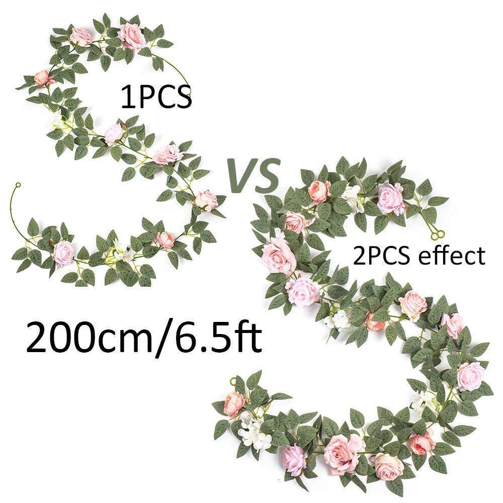 Pink Rose Artificial Flowers Garland 1/2pcs 6.5Ft Hanging Greenery Vine for Wall Backdrop Valentines Day Wedding Home Room Decor Y260130