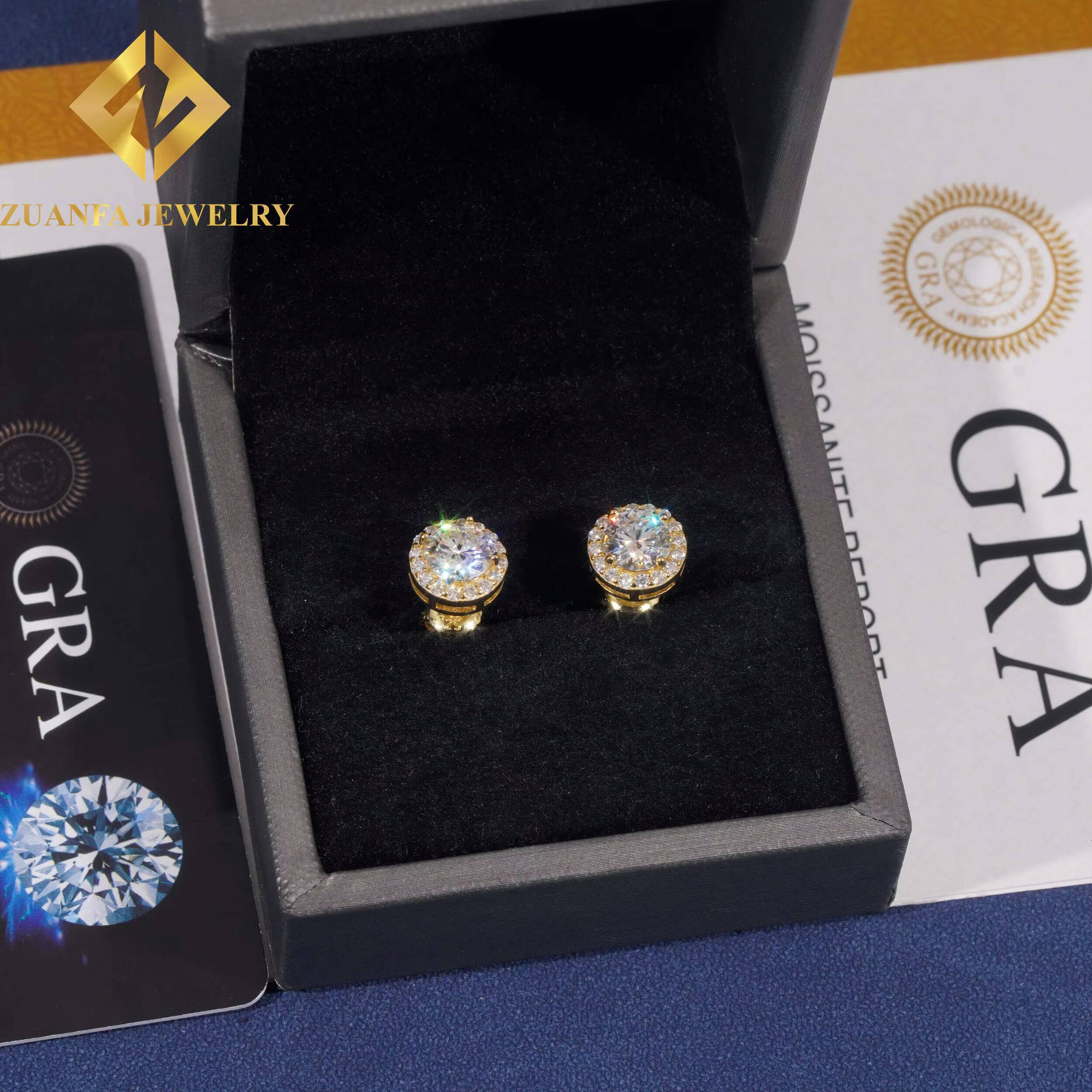 Popular Luxurious Stud Jewelry Fashionable 925 Sterling Silver VVS Moissanite Iced Out Stud Earring