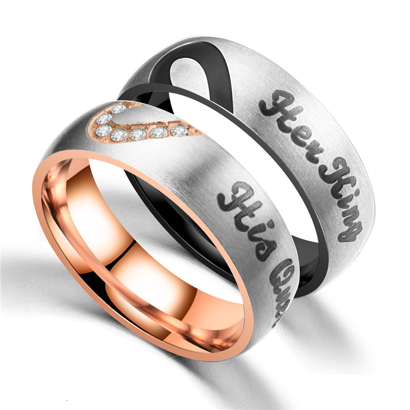 New Style Titanium Steel Half Peach Heart Couple Rings Queen King Jewelry Source