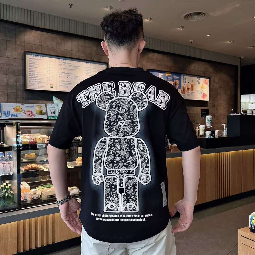 Men's T-Shirt Nuclear Explosion Trendy Flower Leg Beauty Black Summer Heavyweight Drop Shoulder Loose Short Sleeve Outdoor Recreation
